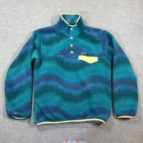 Patagonia Pullover Adult Small Teal Blue Synchilla Fleece Snap-T Retro VTG - Picture 1 of 9